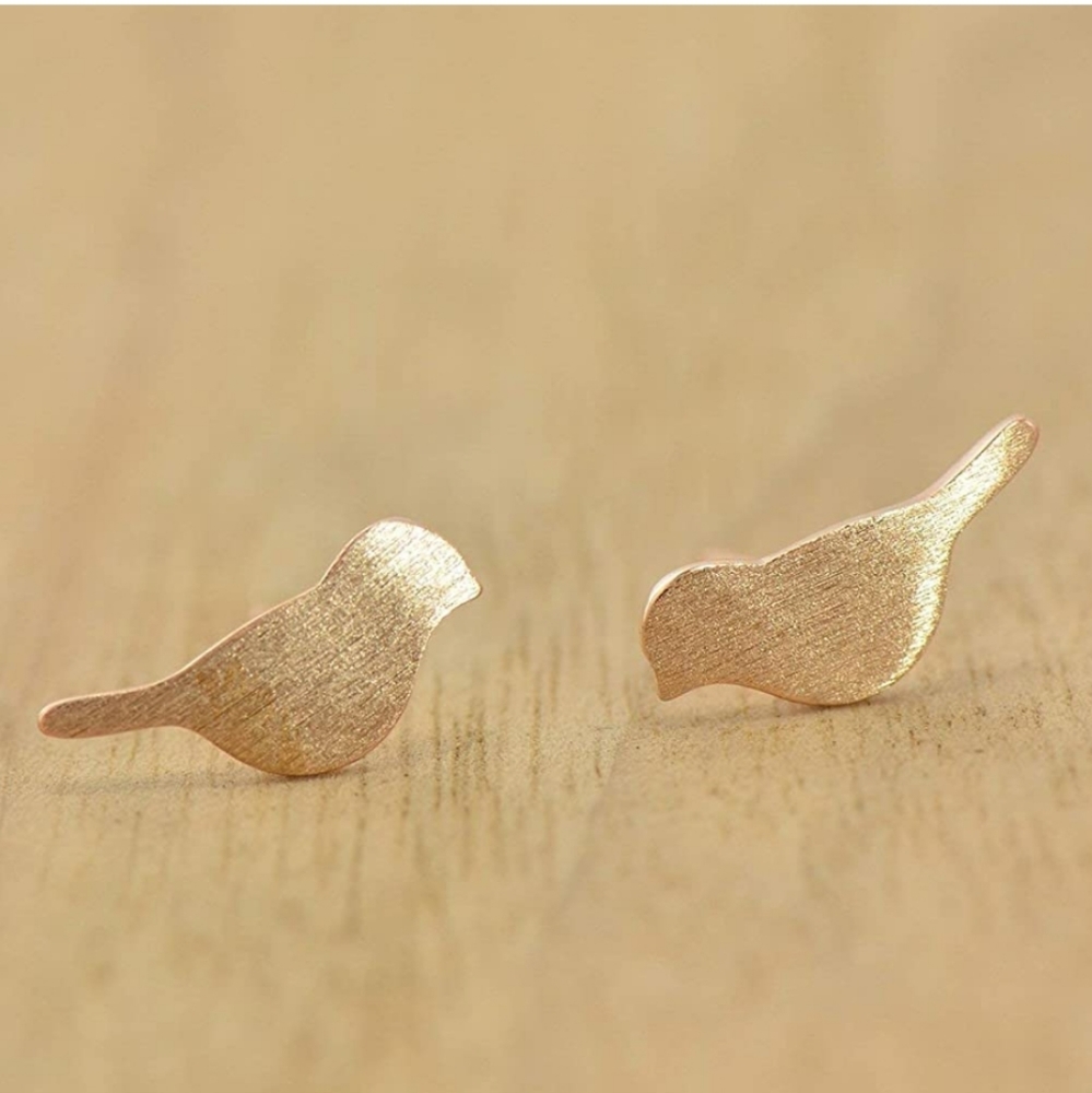 925 Silver Rose Gold Bird Stud  Earrings - Picture 2 of 6